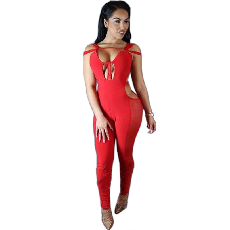 Backless Mesh Patchwork Playsuit V-Neck Bandage Jumpsuit - CELEBRITYSTYLEFASHION.COM.AU - 1