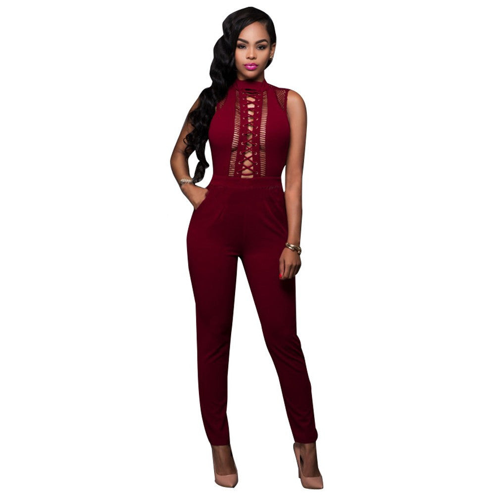 Black Mesh Zipper Back Jumpsuit Sleeveless Long Bodysuit - CELEBRITYSTYLEFASHION.COM.AU - 3