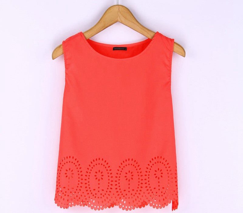 Plus Size 6 Colors Summer Women Cropped Top Chiffon Blouses Tank Sleeveless Hollow Out Shirt Casual Blusas Feminina S-4XL-Dollar Bargains Online Shopping Australia