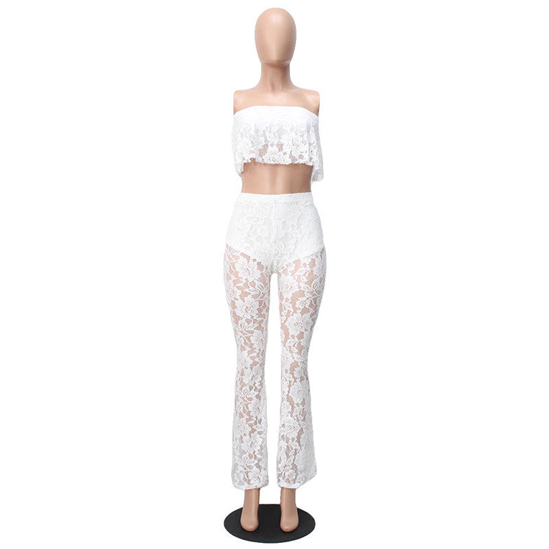 Two Piece Lace Floral Bodysuit Sleeveless Strapless Jumpsuit - CELEBRITYSTYLEFASHION.COM.AU - 4