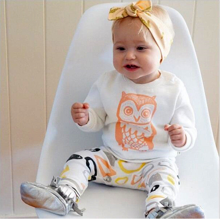 girl & boys clothes set long sleeve+Pants owl pattern set of clothes newborn baby suit children clothing - CelebritystyleFashion.com.au online clothing shop australia