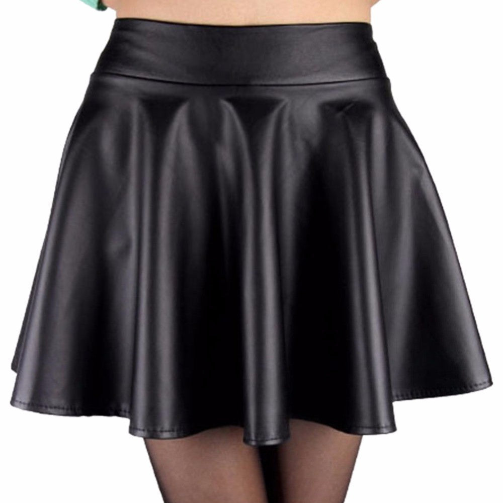 Fashion Lady Women Faux Leather Skirt High Waist Skater Flared Pleated Short Mini Skirt - CelebritystyleFashion.com.au online clothing shop australia