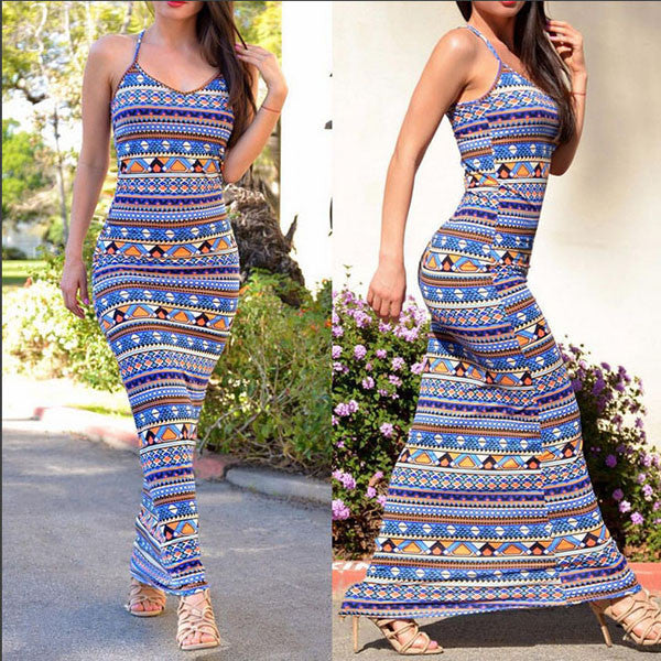 O-neck Long Beach Maxi Vintage Printing Dress - CELEBRITYSTYLEFASHION.COM.AU - 2