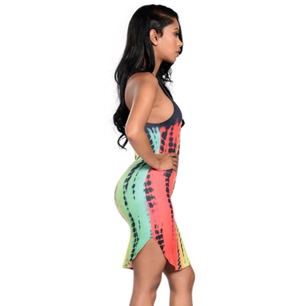 Rainbow Printed Bandage O-neck Party Dress - CELEBRITYSTYLEFASHION.COM.AU - 1