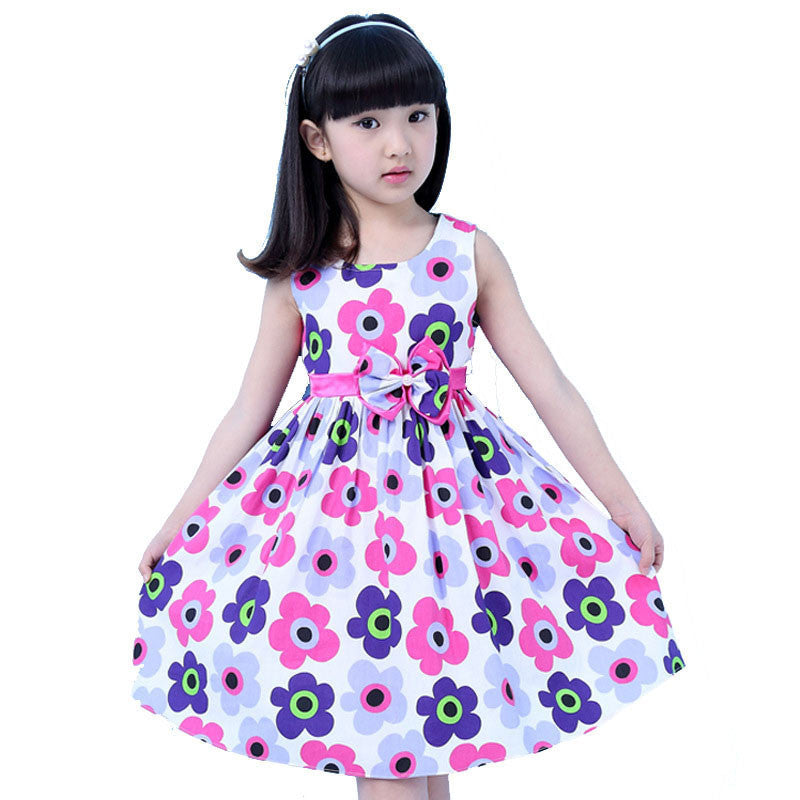 New Brand Girls Dress Summer Floral Big Bow Cotton Sleeveless Kids Flower Sundress Party Birthday Lovely Girls Clothes - CelebritystyleFashion.com.au online clothing shop australia