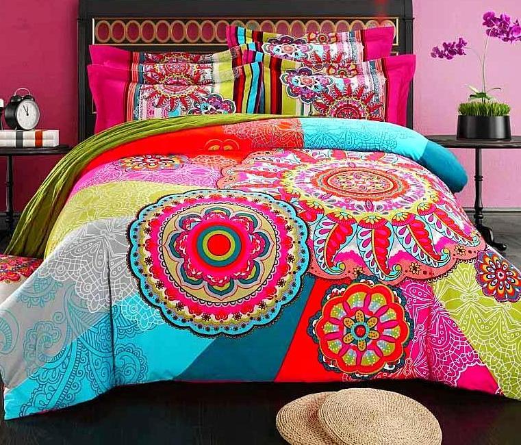 Boho Red Blue Pink 100%Thicken Cotton Bedding set Duvet Cover Bed Sheet Pillow Sham Bed Set King Queen Size 4PCS-Dollar Bargains Online Shopping Australia