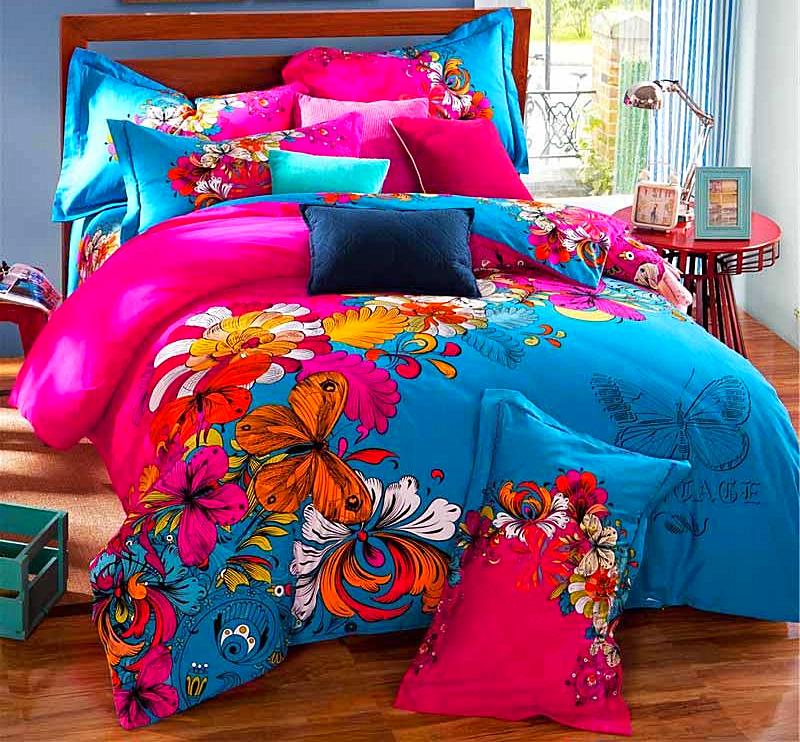 Boho Red Blue Pink 100%Thicken Cotton Bedding set Duvet Cover Bed Sheet Pillow Sham Bed Set King Queen Size 4PCS-Dollar Bargains Online Shopping Australia