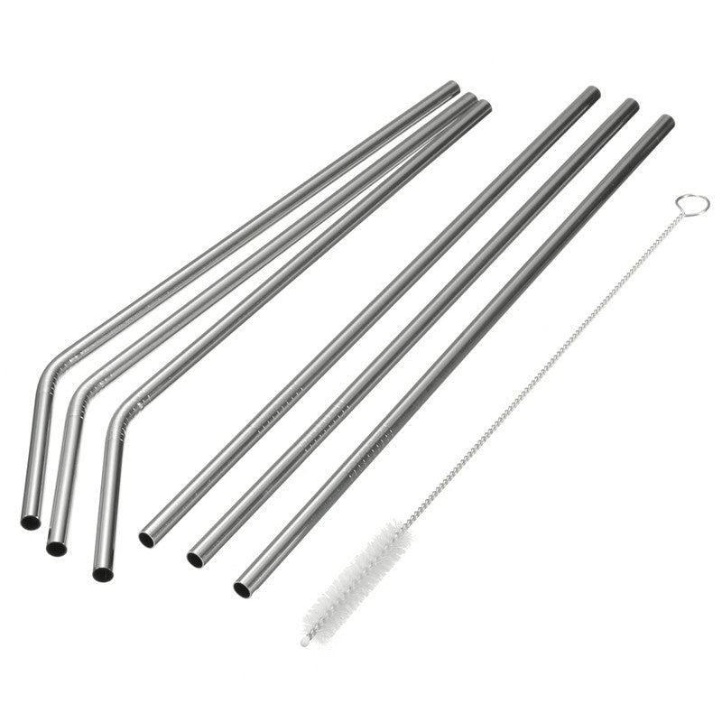 6 Pcs Straight/ Bent Stainless Steel Drinking Straws For Yeti 30oz Tumbler With 1 Pc Cleaning Cleaner Brush