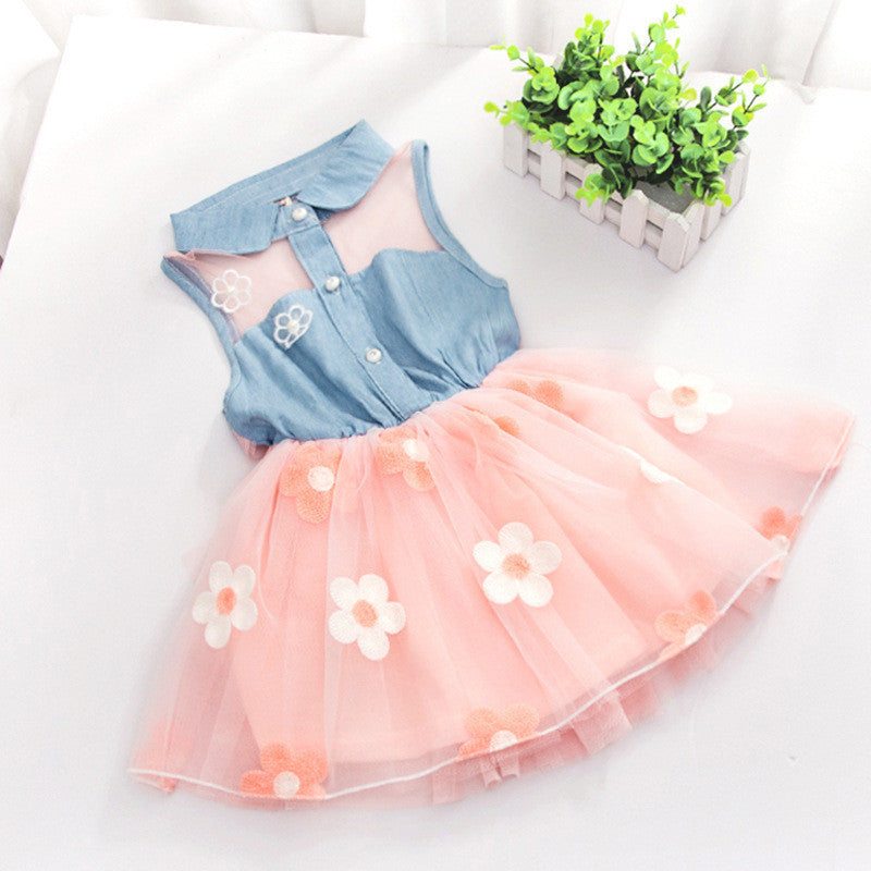 New Princess Baby Girls Kids Denim Sleeveless Tops Tulle Tutu Mini Dress 1-4Y - CelebritystyleFashion.com.au online clothing shop australia