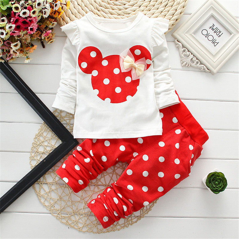 Spring Autumn children girls clothing sets mouse clothes bow tops t shirt leggings pants baby kids 2 pcs suit - CelebritystyleFashion.com.au online clothing shop australia