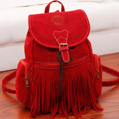 Tassel Bag Women Backpack Bag Bolsa Feminina Retro Engraving and Fringe Design Women's Vintage Satchel-Dollar Bargains Online Shopping Australia