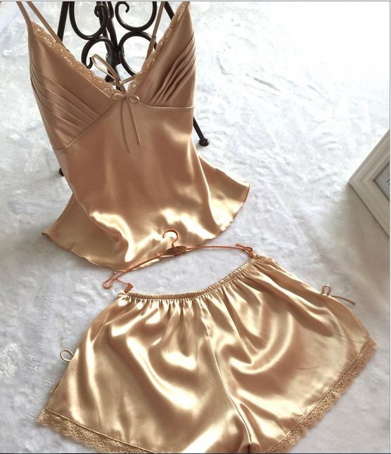 V-Neck rayon silk women's sleepwear spaghetti strap lace pajama set-Dollar Bargains Online Shopping Australia