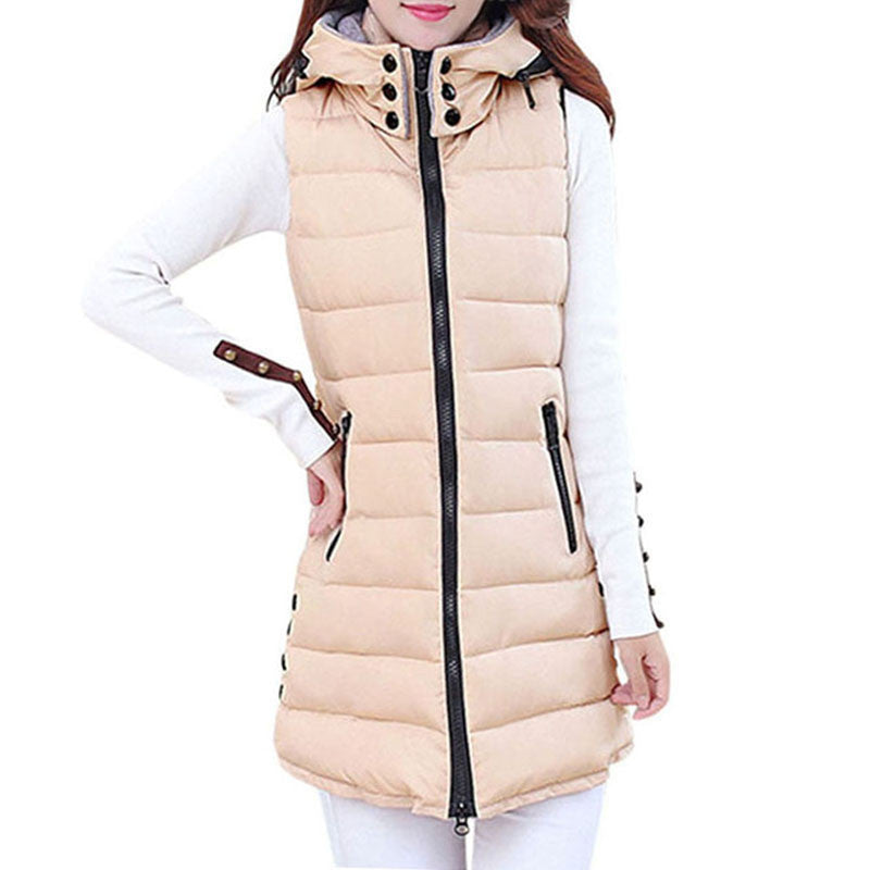 Winter Hooded Vest Women New Fashion Waistcoat Plus Size Pockets Zipper Slim Long Style Candy Colors Vests WWV191 - CelebritystyleFashion.com.au online clothing shop australia