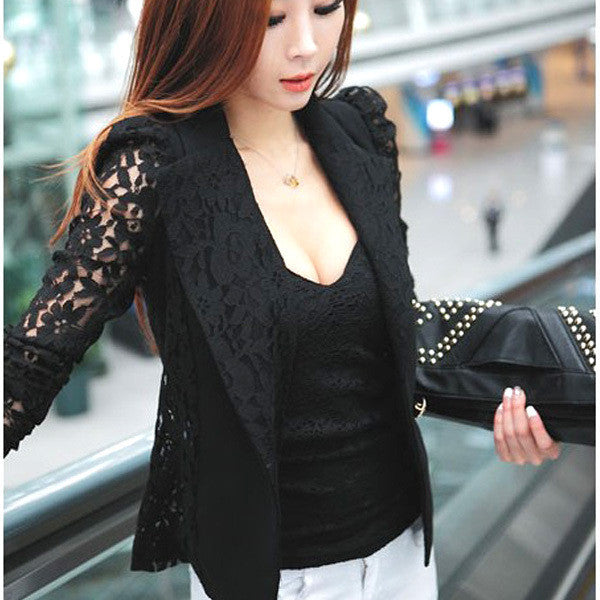 Elegant Women Long Sleeve Coat Lace Open Front Blazer Short Casual Jacket Blouse Slim Coat-Dollar Bargains Online Shopping Australia