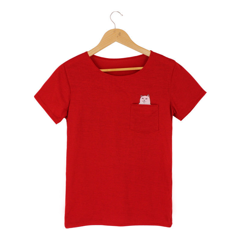 H149 Cat Pocket Women T-shirt Summer Style Tee Harajuku Women Tops Plus size 4XL-Dollar Bargains Online Shopping Australia