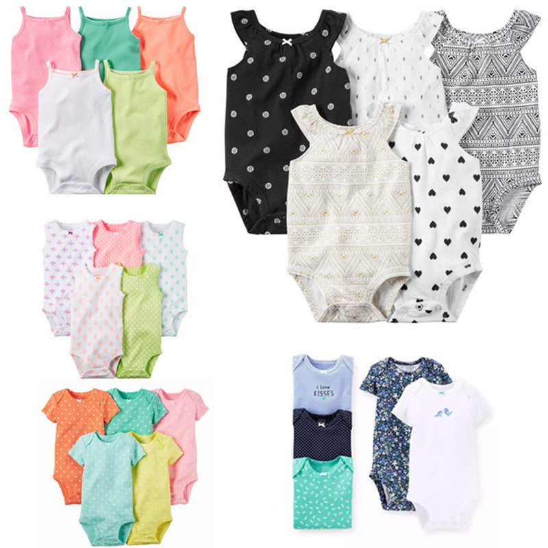 5 Pieces/Lot Baby Bodysuits Sling Sleeveless Short Sleeved Cotton Baby Jumpsuit Baby Clothes Dot Print Baby Girls Bodysuits V49 - CelebritystyleFashion.com.au online clothing shop australia