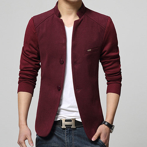 Mens Blazer Patchwork Suits For Men Red Blazers Slim Fit Woolen Outwear Coat Costume Homme Blazer Men-Dollar Bargains Online Shopping Australia