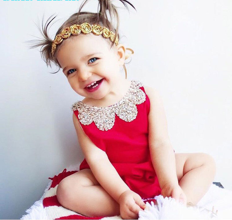 Baby Rompers New Summer Style Cotton Pearl Collar Red Baby Girls Clothing Set 60- 95cm Party Kids Jumpsuit - CelebritystyleFashion.com.au online clothing shop australia