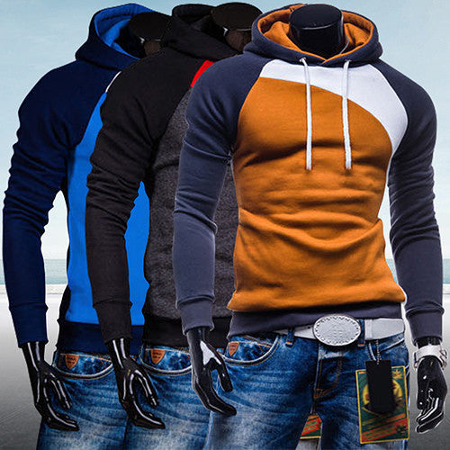 Men Spring Warm Hoody Ourdoor Slim Fit Splicing Color String Casual Pullover Top-Dollar Bargains Online Shopping Australia