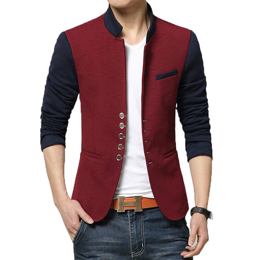 Blazer Men Collar Suit Mens Summer Blazer Casual Jacket Men Fashion Patchwork Brand Clothing Veste Homme Q50-Dollar Bargains Online Shopping Australia