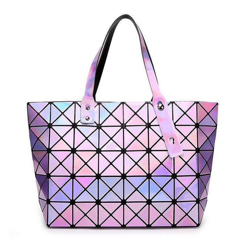 Laser Women Dazzle Color Plaid Tote Casual Bags Female Fashion Fold Over Handbags Lady Sequins Mirror Saser Bag Bao Bao-Dollar Bargains Online Shopping Australia