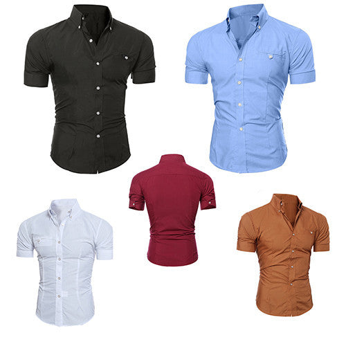 Men's Business Lapel Button Down Short Sleeve Top Blouse Casual Solid Shirt - CelebritystyleFashion.com.au online clothing shop australia