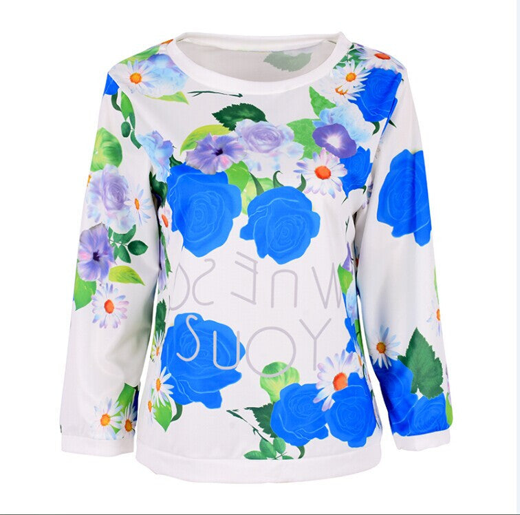 Fashion Autumn Women Girl Long Sleeve Floral Print T Shirts Crew Neck Casual Tops-Dollar Bargains Online Shopping Australia