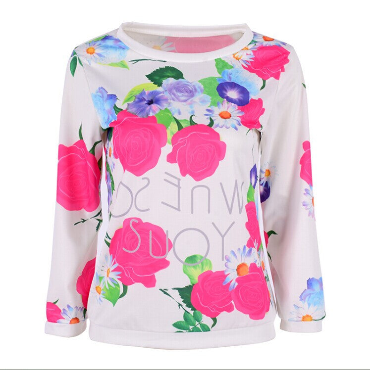 Fashion Autumn Women Girl Long Sleeve Floral Print T Shirts Crew Neck Casual Tops-Dollar Bargains Online Shopping Australia