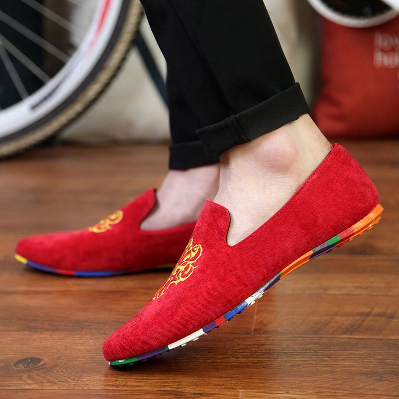 men fashion slip-on Totem Printing flats shoes Nubuck Leather driving shoes men moccasins male boat loafers-Dollar Bargains Online Shopping Australia