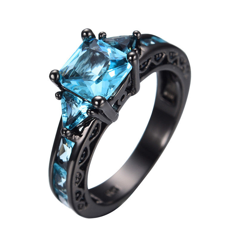 Size 5-11 Classical Jewelry Princess Cut Aquamarine Wedding Ring 10KT Black Gold Filled CZ Women Vintage Engagement Rings RB0071 - CelebritystyleFashion.com.au online clothing shop australia