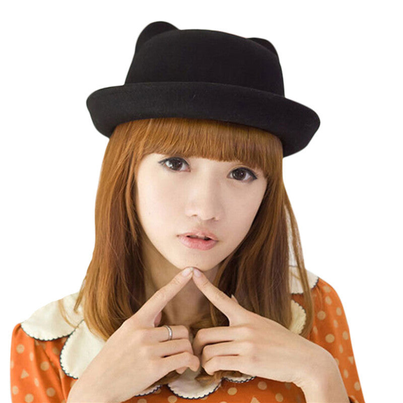 Fashion Winter Fashion Women Devil Hat Cute Kitty Cat Ears Wool Derby Bowler Cap-Dollar Bargains Online Shopping Australia