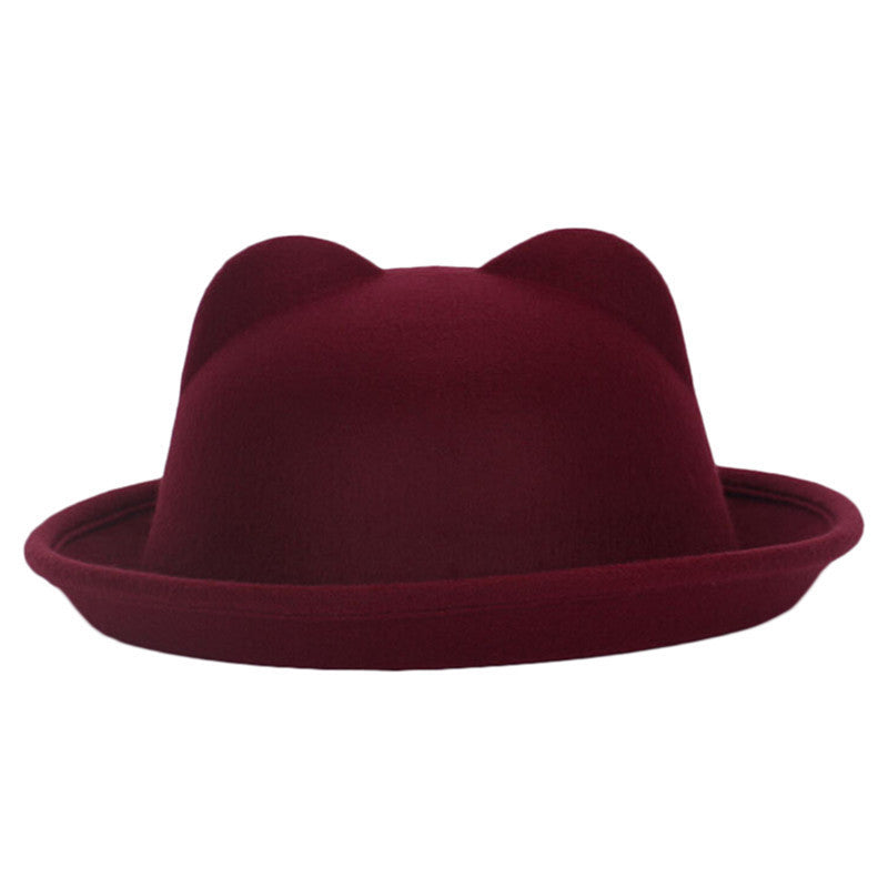 Fashion Winter Fashion Women Devil Hat Cute Kitty Cat Ears Wool Derby Bowler Cap-Dollar Bargains Online Shopping Australia