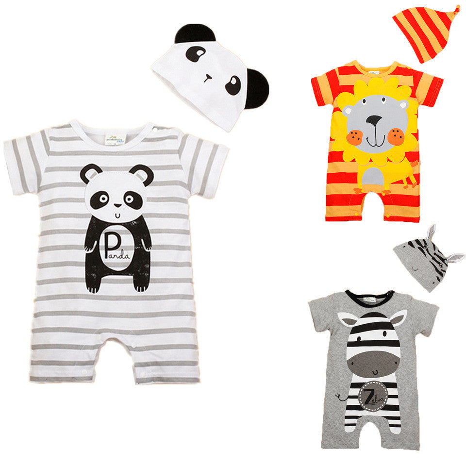 Newborn Baby Rompers Summer Baby Girls Clothes Cute Cartoon Animal Newborn Jumpsuits Ropa Bebes Baby Boy Clothing Set Romper+Hat - CelebritystyleFashion.com.au online clothing shop australia