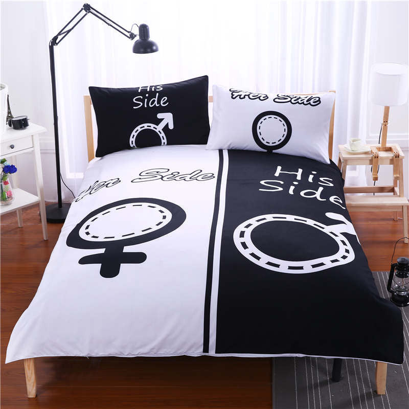 Black Bedding Set His Side & Her Side Home textiles Soft Duvet Cover and Pillowcases 3Pcs Twin Full Queen King-Dollar Bargains Online Shopping Australia
