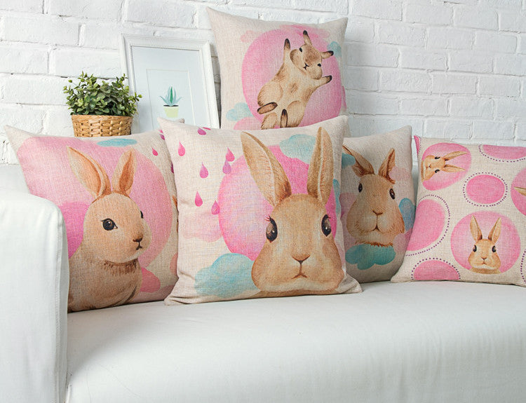Linen Animals pink rabbit Print Cushion Home Sofa Car Decorative Pillow Decor Pillow-Dollar Bargains Online Shopping Australia