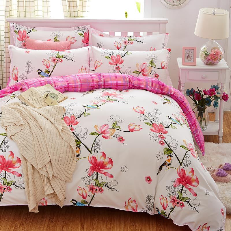 Plaid Bedding Set 4pcs polyester Cotton Duvet Cover Bed Sheet 2pcs Pillowcases Bedroom Textile Bed Linen Queen Kids Bed Set