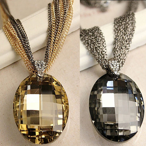 Whosale New Vintage Gold / Black Oval Glass Crystal Pendant Necklace, Charm Multi-Chain Long Chain Necklaces for Women XHP076 - CelebritystyleFashion.com.au online clothing shop australia