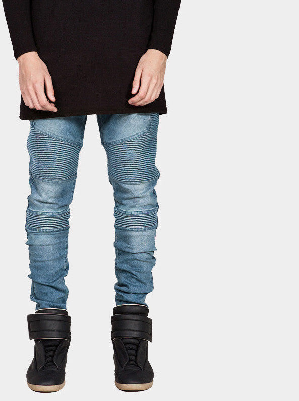 Mens Skinny Biker Jeans Men Hi-Street Ripped Rider Denim Jeans Motorcycle Runway Slim Fit Washed Moto Denim Pants Joggers-Dollar Bargains Online Shopping Australia