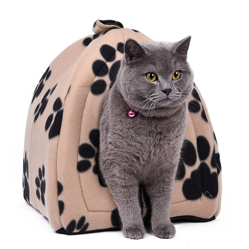 Cat House and Pet Beds 5 Colors Beige and Red Purple, Khaki, Black with Paw Stripe, White with Paw Stripe