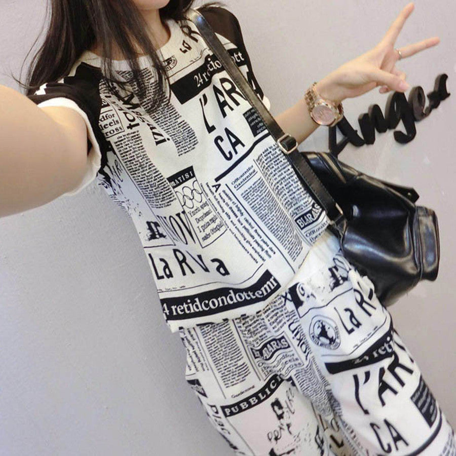 Girl Hitz Tracksuit For Women Black White Summer Suit Letters Printed Tops+Pants Women's Suits Two-piece Suit-Dollar Bargains Online Shopping Australia