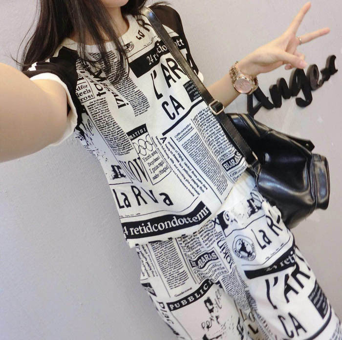 Girl Hitz Tracksuit For Women Black White Summer Suit Letters Printed Tops+Pants Women's Suits Two-piece Suit-Dollar Bargains Online Shopping Australia