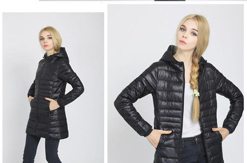 Winter jacket Woman's Outerwear Slim Hooded Down Jacket Woman Warm Down Coat Women Ultra Light White Duck Down Parkas W00785-Dollar Bargains Online Shopping Australia