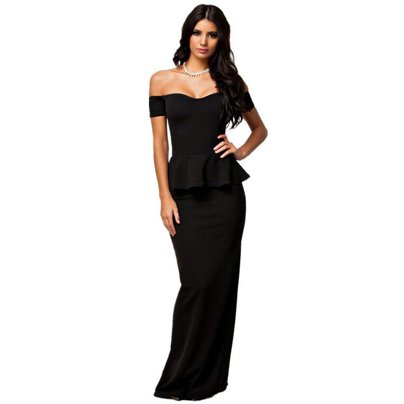 New women dress 3 colors Sexy Peplum Maxi Dress With Drop shoulder Long Dress LC6244 plus size M L XL XXL - CelebritystyleFashion.com.au online clothing shop australia