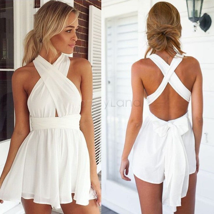 Women Fashion Casual Playsuit summer Overalls Sexy Strap Deep V Neck Sleeveless Backless High Waist Solid Chiffon Jumpsuit 29-Dollar Bargains Online Shopping Australia