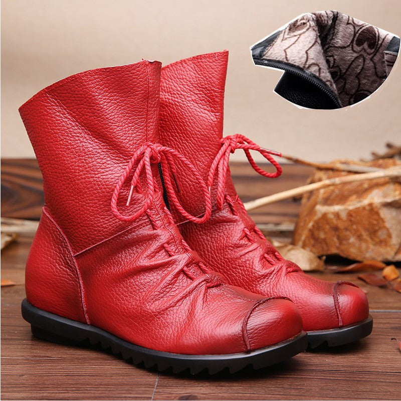 High Quality Women Genuine Leather Boots Casual Ladies Martin Shoes Winter Flat Boots Push large size-Dollar Bargains Online Shopping Australia