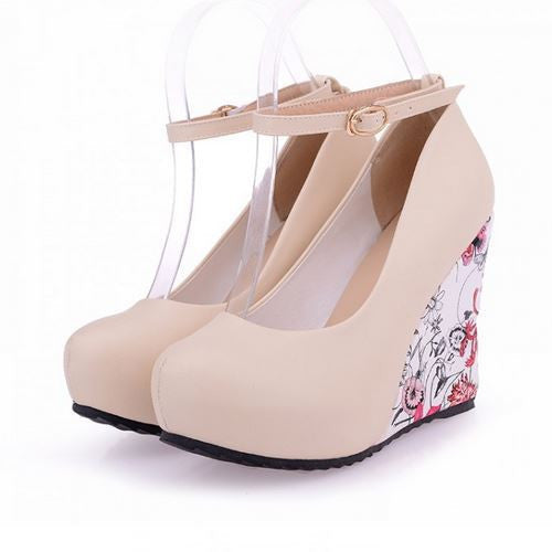 Fashion Ankle Strap High Wedges Platform Summer Pumps For Women Casual Elegant Flower Print Wedges Platform Shoes mary jane-Dollar Bargains Online Shopping Australia