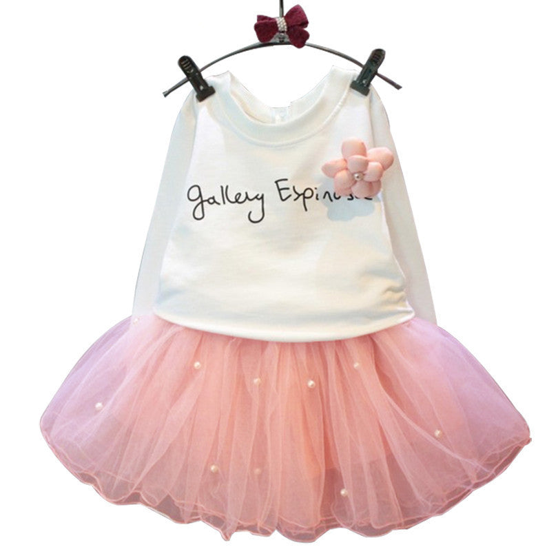 Lovely Girls White Tee Shirt and Pink Skirt With Rhinestone Clothes Set for Kids Girl Autmn Children Clothing Sets - CelebritystyleFashion.com.au online clothing shop australia
