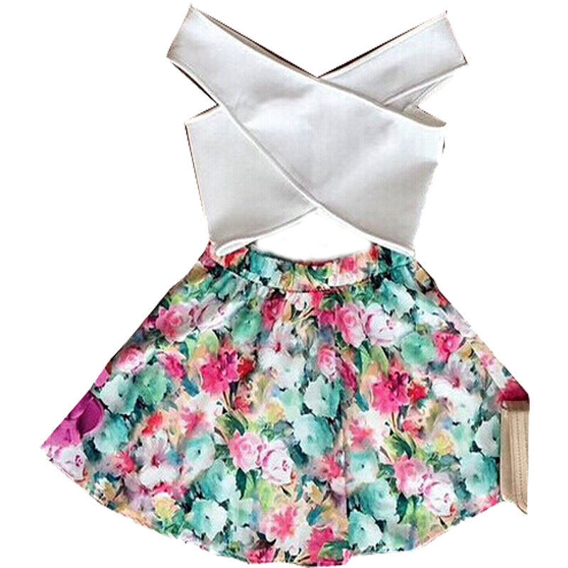 Fashion Women Two Piece Set Dress Cross Crop Top And Skirt Set Floral Printed Dress Plus Size Tops-Dollar Bargains Online Shopping Australia