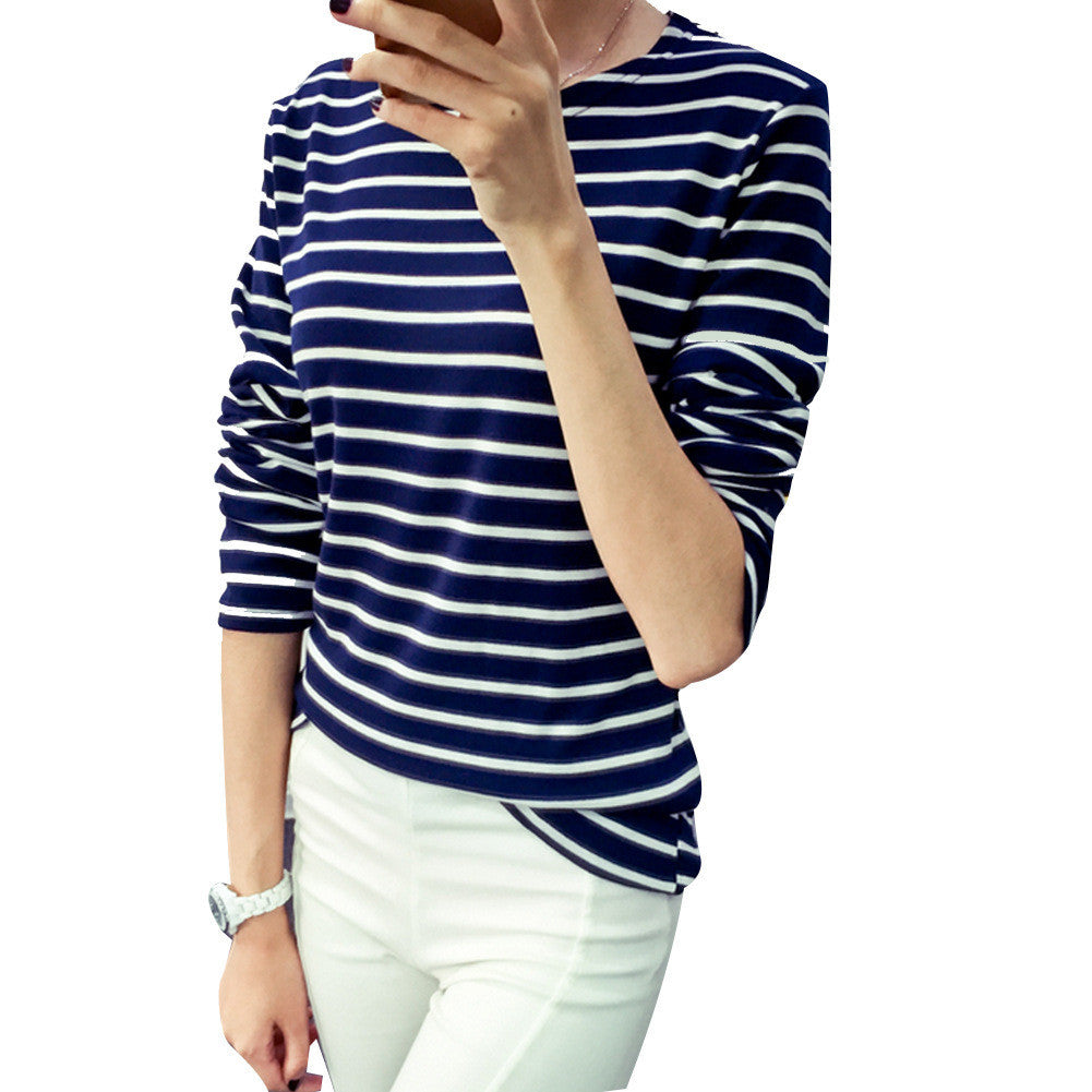 Spring Harajuku Women Striped Pirnt T Shirt Tops Casual Slim Style Long Sleeve Bottoming Shirt Pullovers Plus Size M-XXL-Dollar Bargains Online Shopping Australia