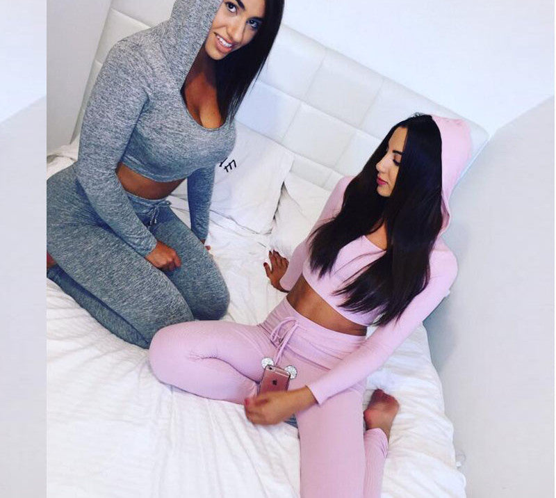 Spring Women Two Piece Outfits Pants Set Rompers Jumpsuit Long Pants 2 Piece Set O-neck Crop Tops Bodycon Palysuit-Dollar Bargains Online Shopping Australia